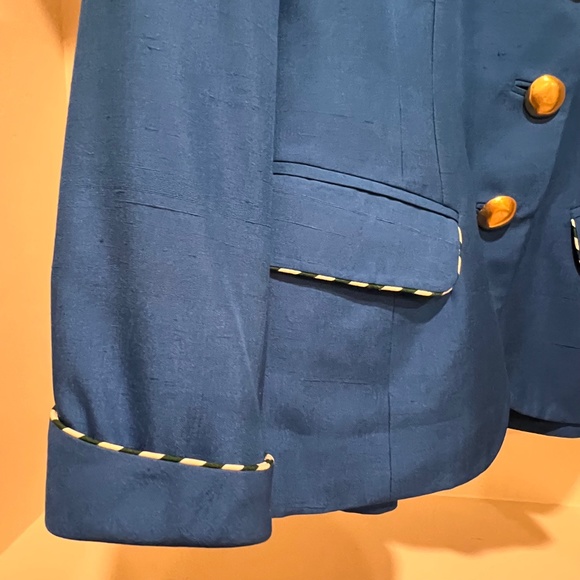 1980s Vintage Royal Blue Silk suit with padded shoulders - Picture 5 of 8